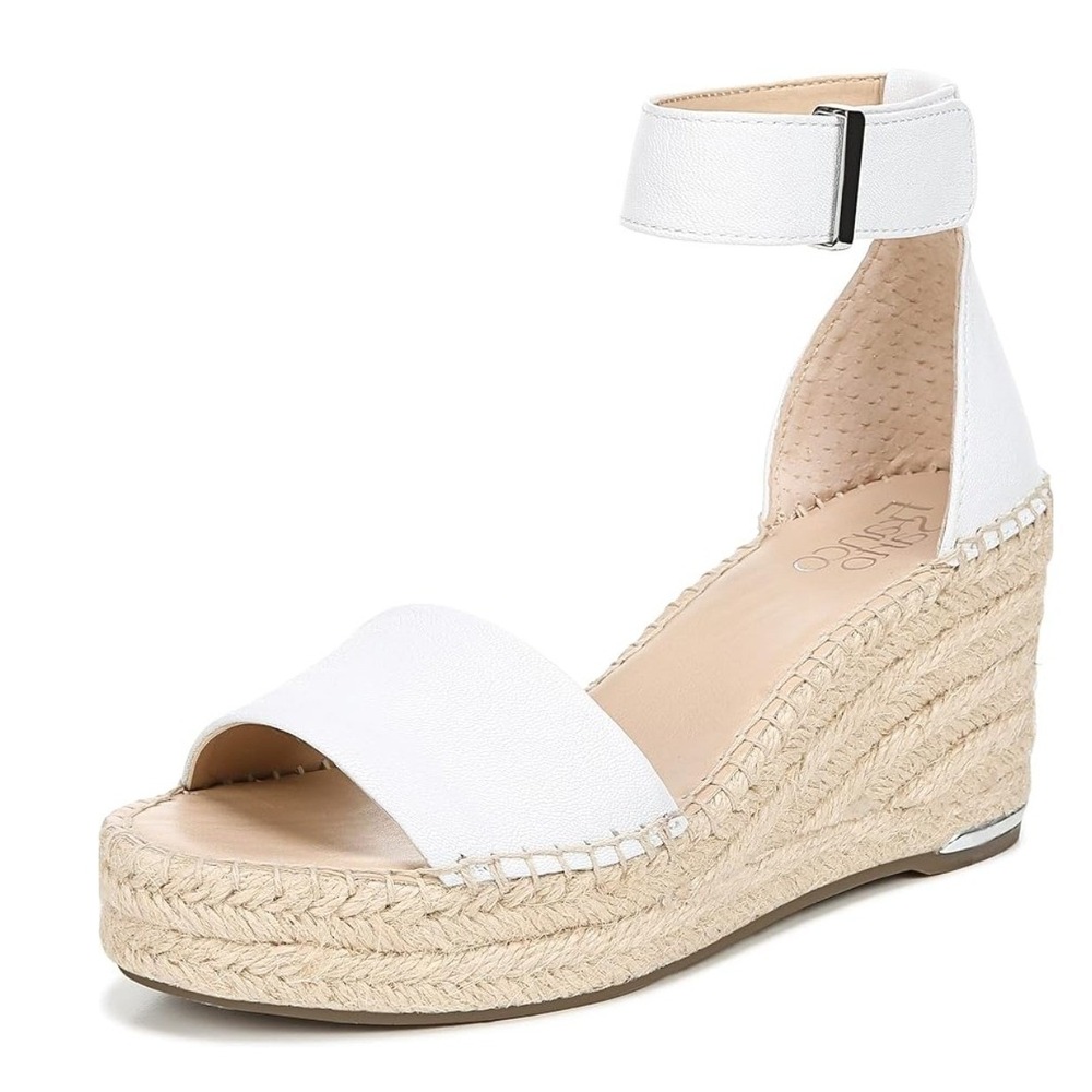 Franco Sarto‎ Clemens White Leather Espadrille Wedge Sandals Womens 9.5M NEW